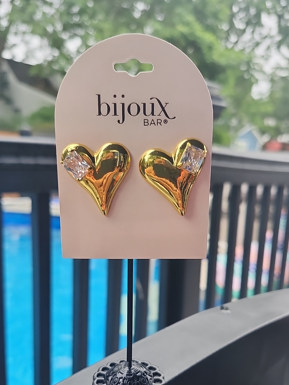 Bijoux Bar Gold Heart Crystal Stud Earrings